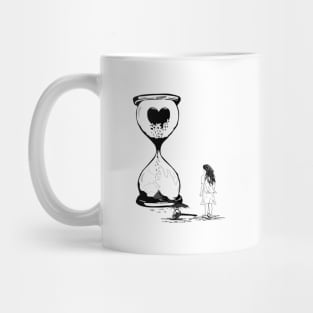 The sad girl using hammer smashing the love hourglass Mug